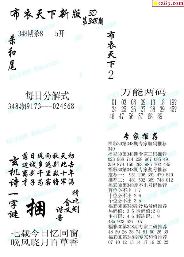 2019348期3d字谜图谜总汇