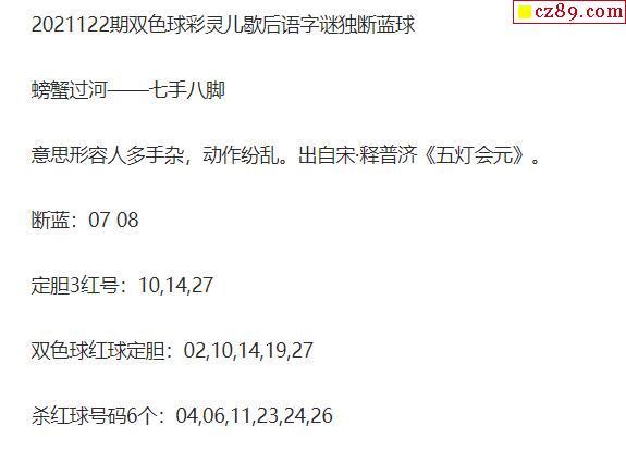 2021年122期牛彩网双色球字迷图谜汇总