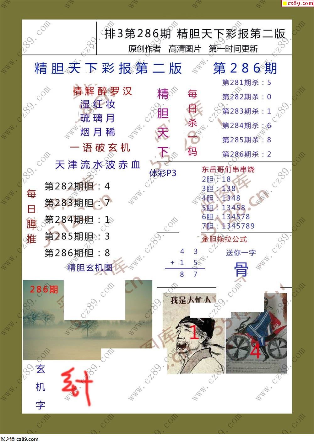 精胆天下彩报286期体彩p3图谜