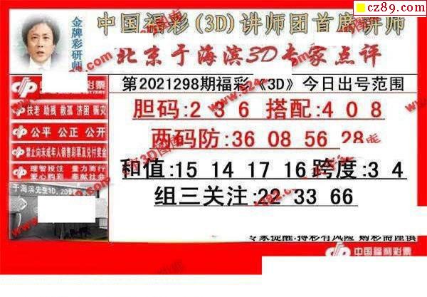 于海滨专家点评2021298期3d图谜