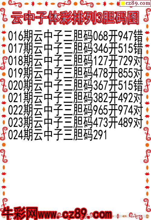 22年024期云中子体彩排列3胆码图
