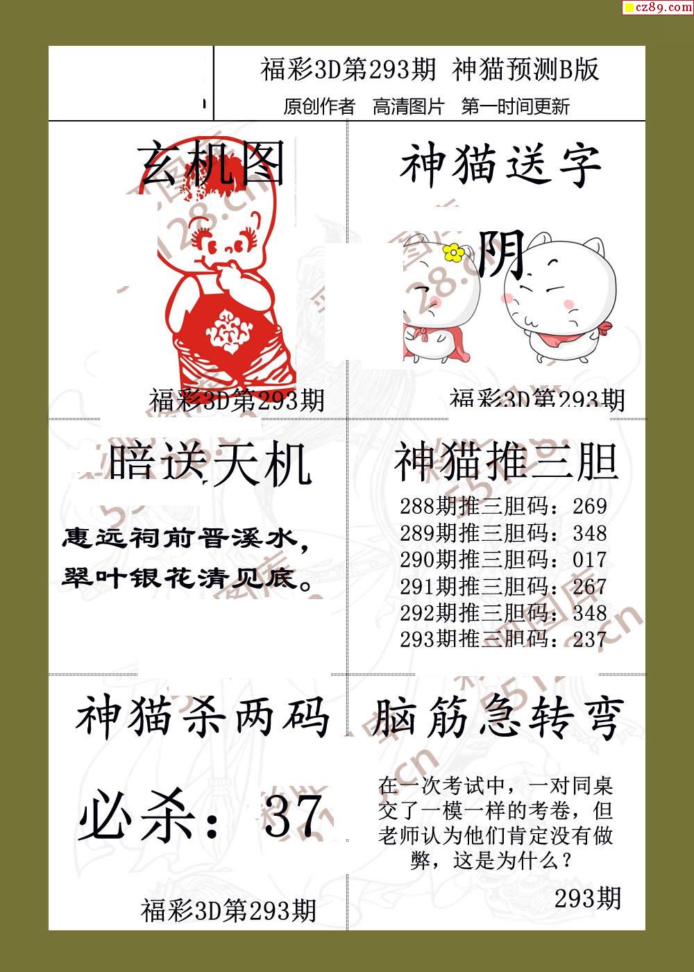 神猫预测19年293期3d字图谜2