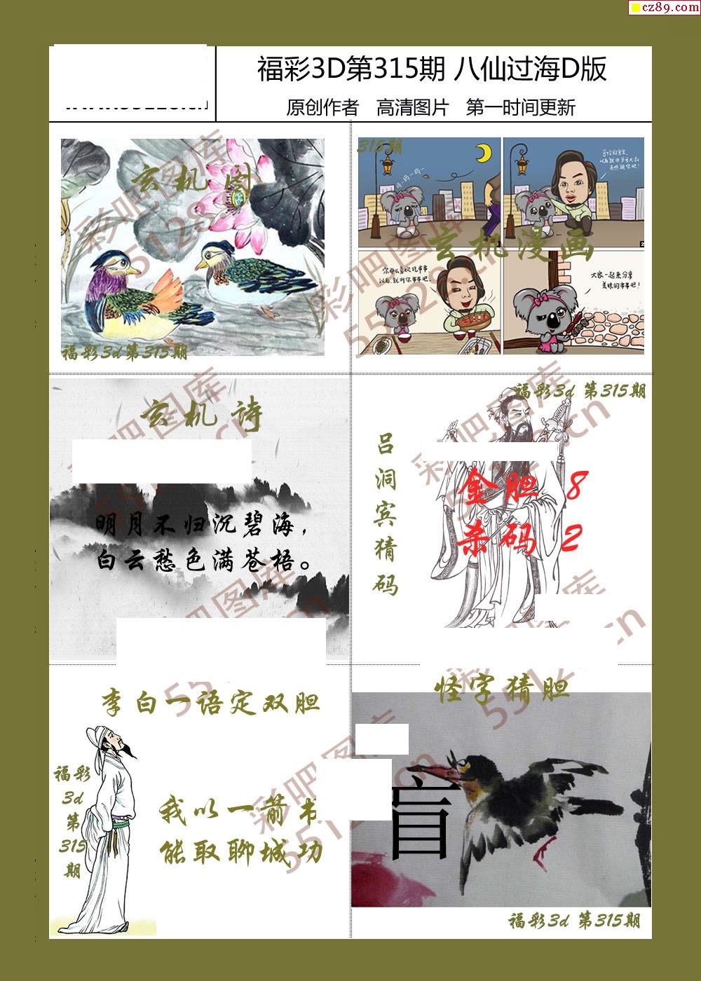 八仙过海19年315期3d综合图迷4