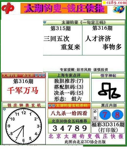 钱庄快报2019316期福彩3d图谜1