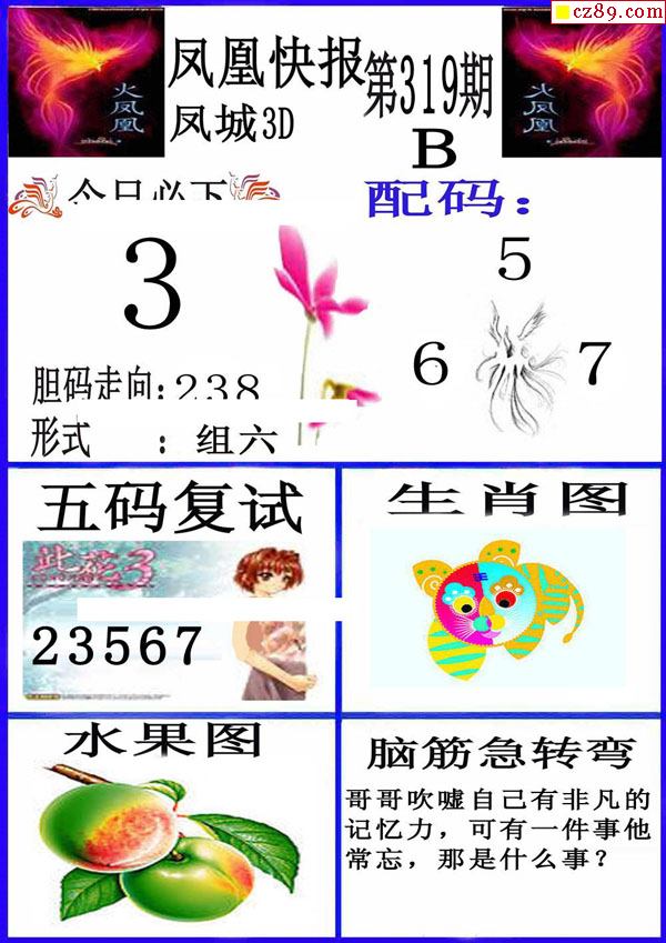 凤凰快报2019319期福彩3d图谜2