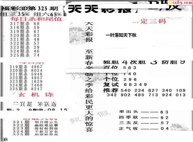 天天彩报19年325期3d画谜专区2