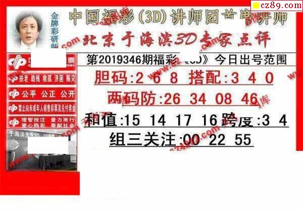 于海滨专家点评2019346期福彩3d图谜1