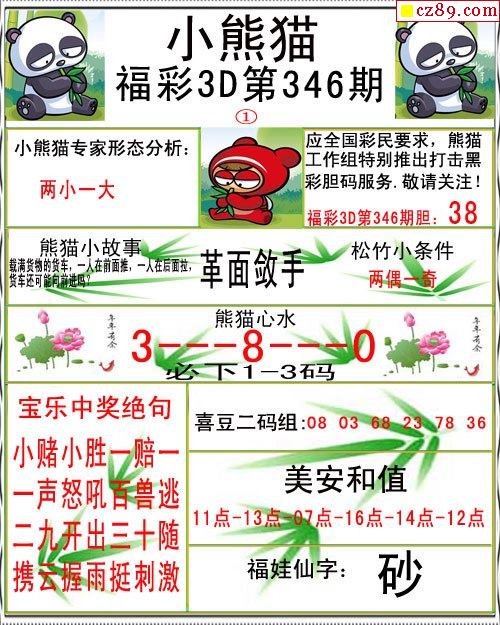 小熊猫彩报2019346期福彩3d图谜1