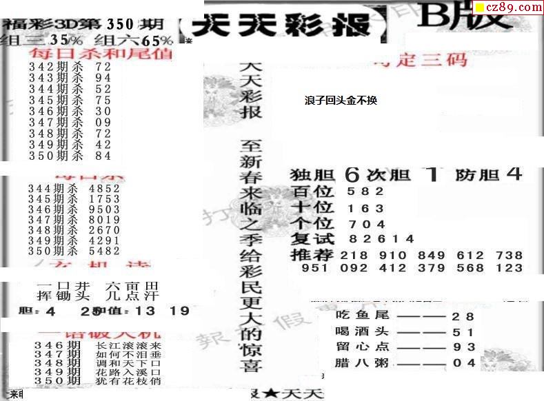天天彩报19年350期3d画谜专区2